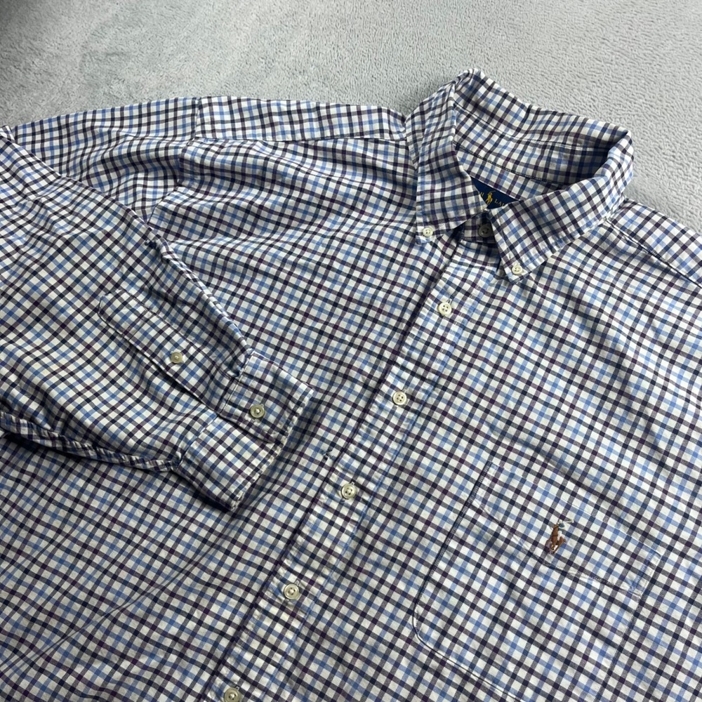 Ralph Lauren Mens 3XB Big & Tall Check Button Down Shirt Blue Purple Long Sleeve